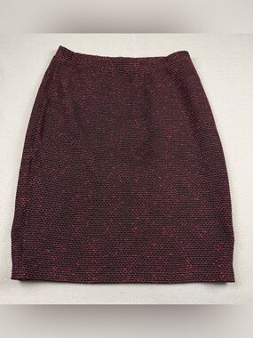 St. John Couture Burgundy & Black Tweed Knit Pencil Skirt - Size 14